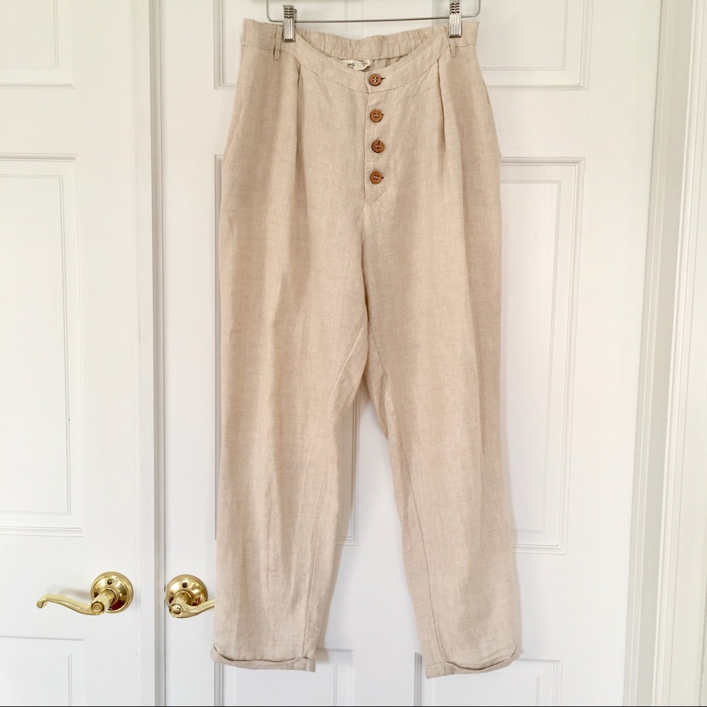 Mango Beige Linen Pants With Front Button Closure - image 3